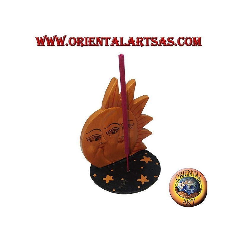Burning sun and moon incense in hand painted pine wood