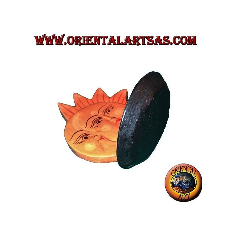 Burning sun and moon incense in hand painted pine wood