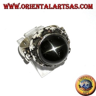 Silver ring, high imperial style with Black Star set