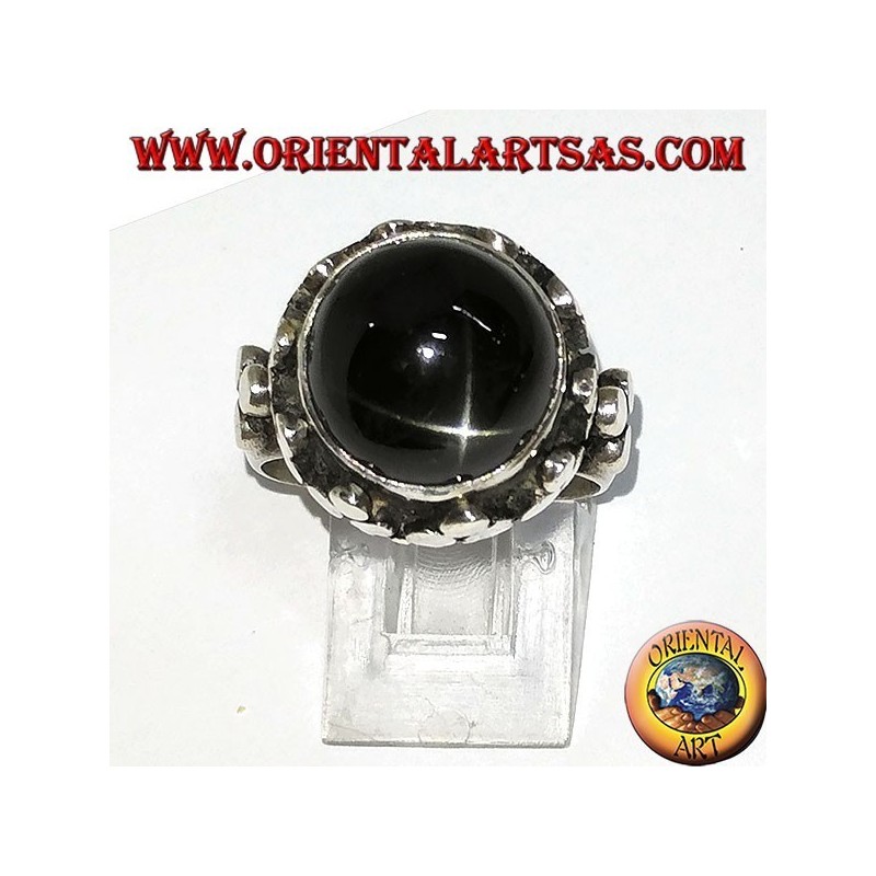 Bague en argent, style impérial élevé avec ensemble d'étoile noire