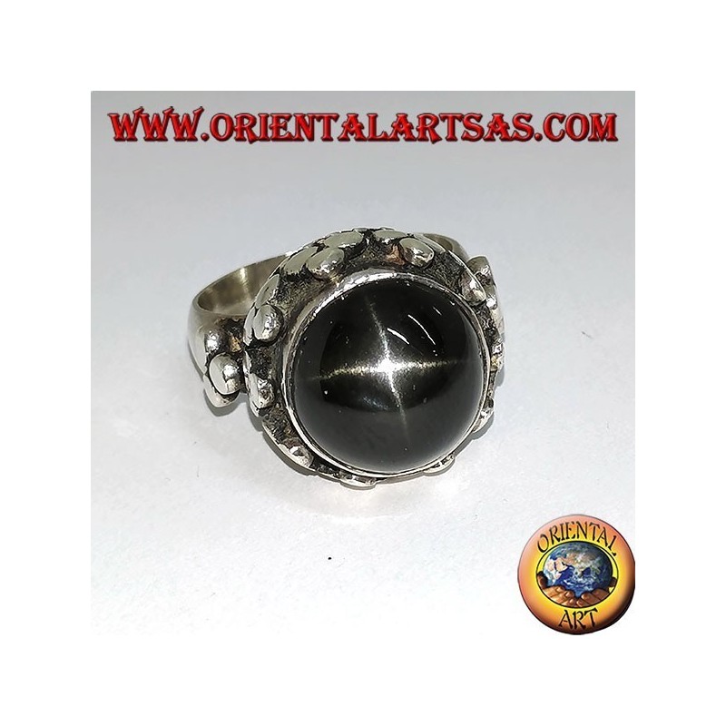 Silver ring, high imperial style with Black Star set