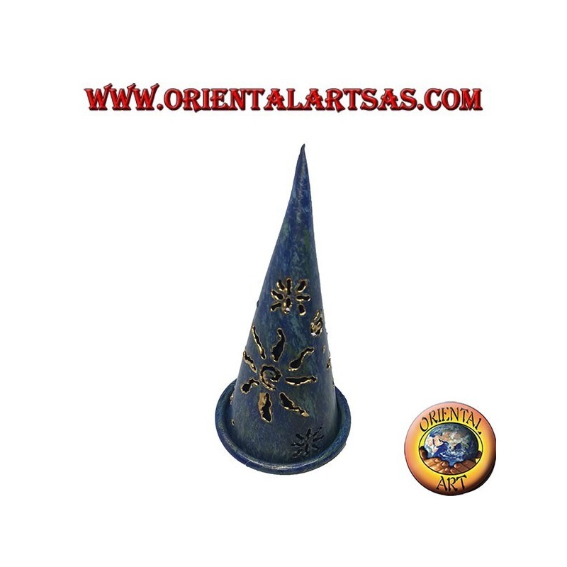 Cône d'encens Burn, bougeoir en fer forgé perforé bleu, 13 cm