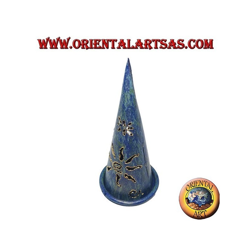 Cône d'encens Burn, bougeoir en fer forgé perforé bleu, 13 cm