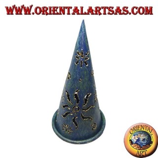 Brennen Sie den Weihrauchkegel, blauen perforierten schmiedeeisernen Kerzenhalter, 16 cm