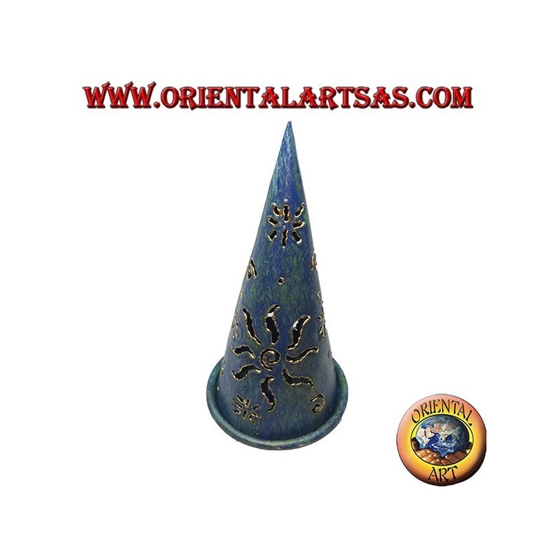 Cône d'encens Burn, bougeoir en fer forgé perforé bleu, 16 cm