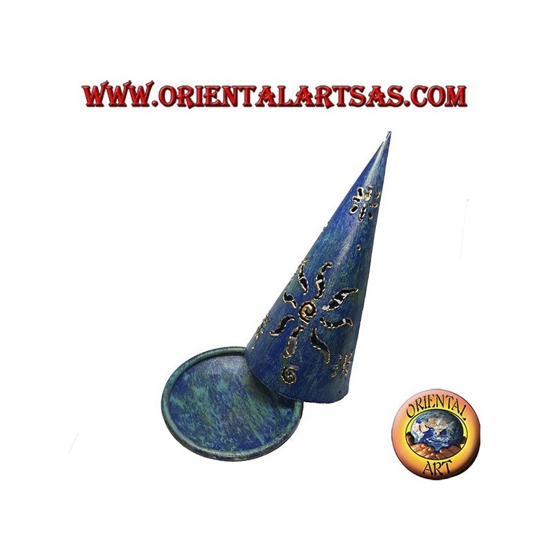 Cône d'encens Burn, bougeoir en fer forgé perforé bleu, 16 cm