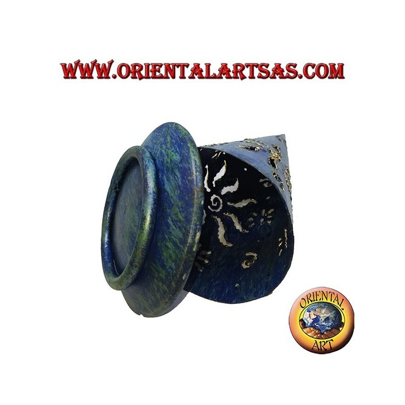 Brucia incenso cono, portacandele in ferro battuto traforato blu, 16 cm