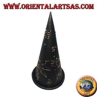 Cono de incienso quemado, candelabro de hierro forjado negro perforado, 16 cm