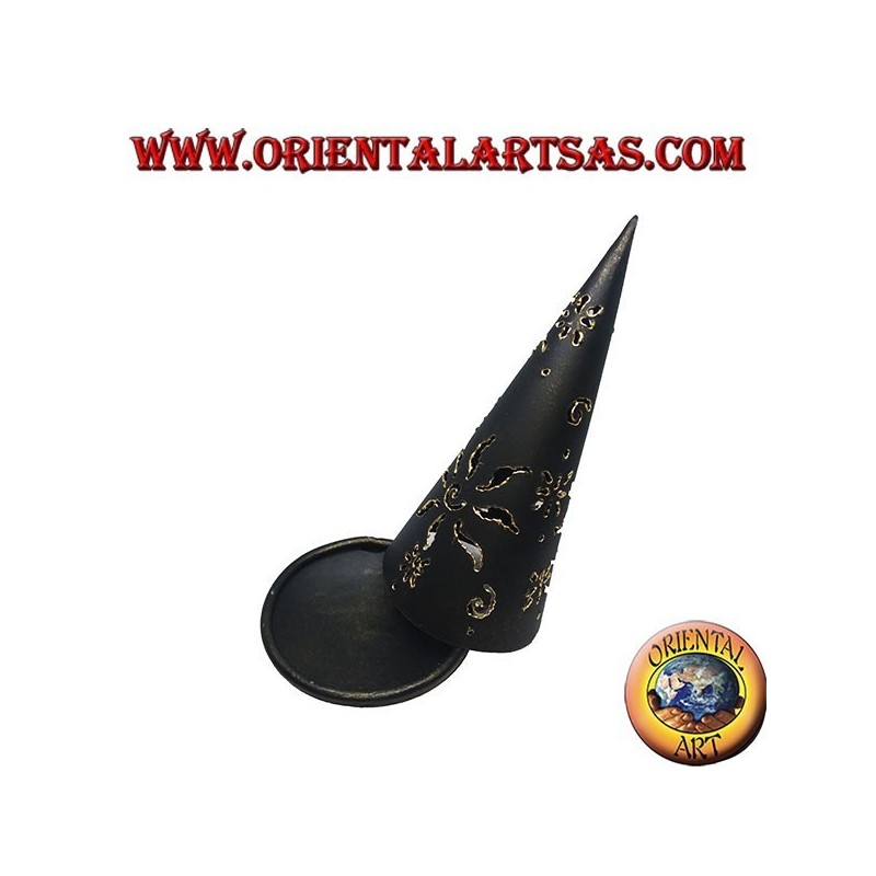 Cône d'encens Burn, bougeoir en fer forgé noir perforé, 16 cm
