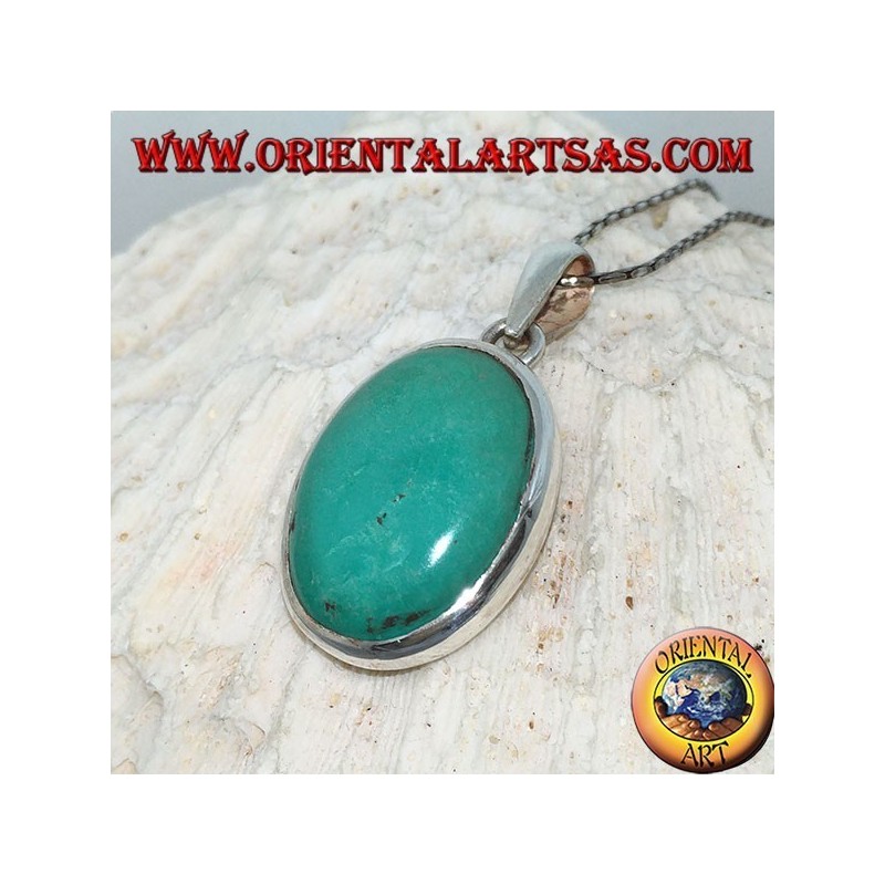 Ciondolo in argento con Turchese Tibetano naturale (grande)