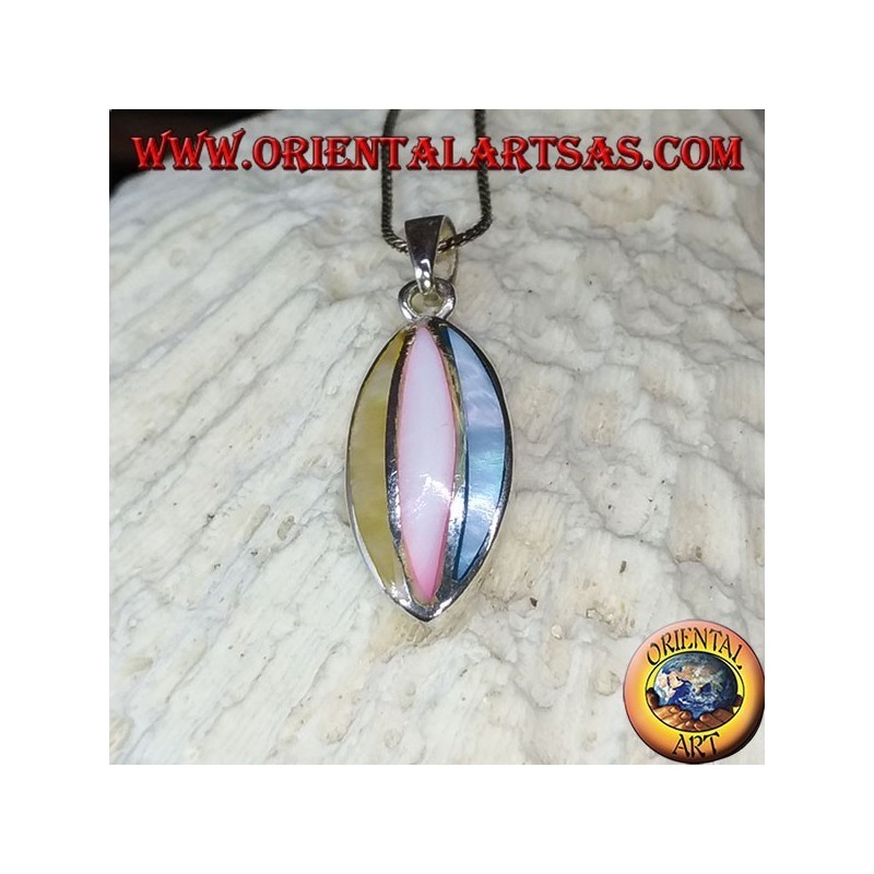 Colgante de plata ovalado con tres piedras madre de perla de tres colores