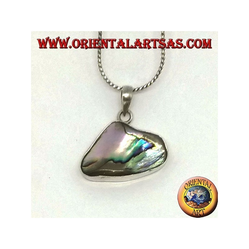 Smooth silver pendant with natural paua shell (abalone)