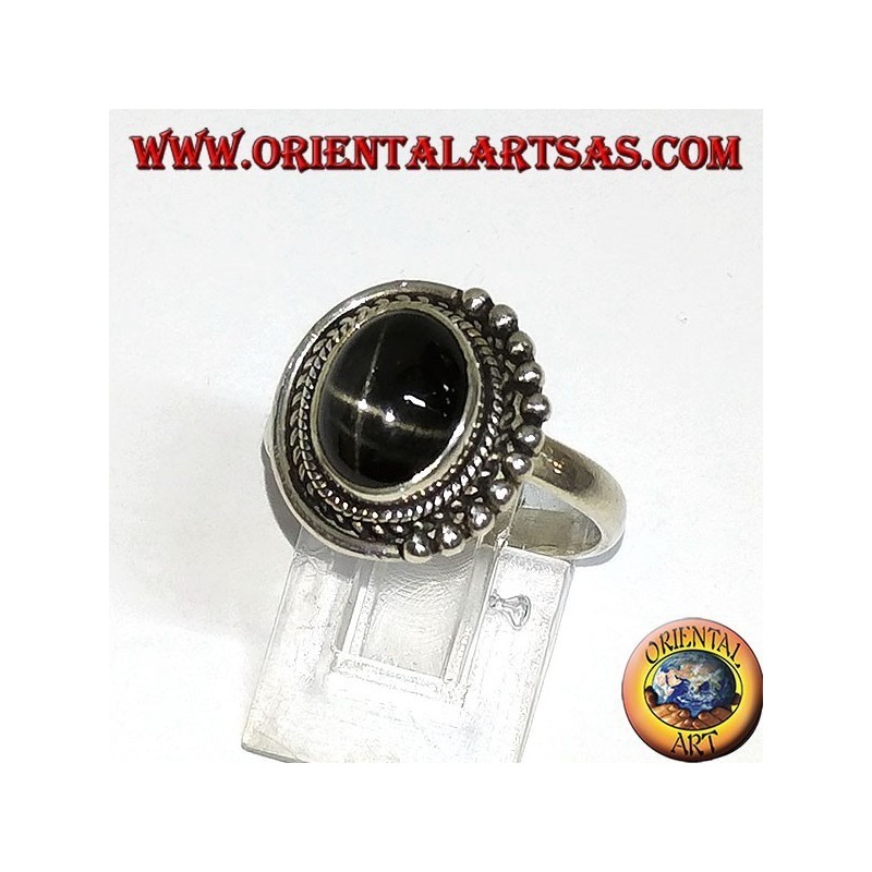 Silberring mit Black Star, oval gefasst