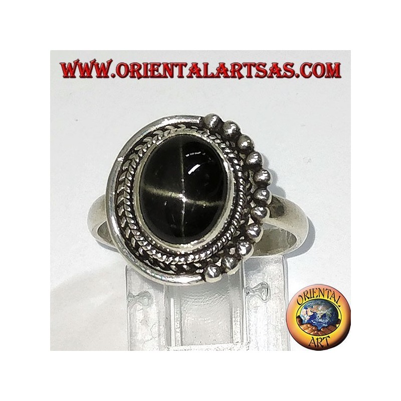 Silberring mit Black Star, oval gefasst
