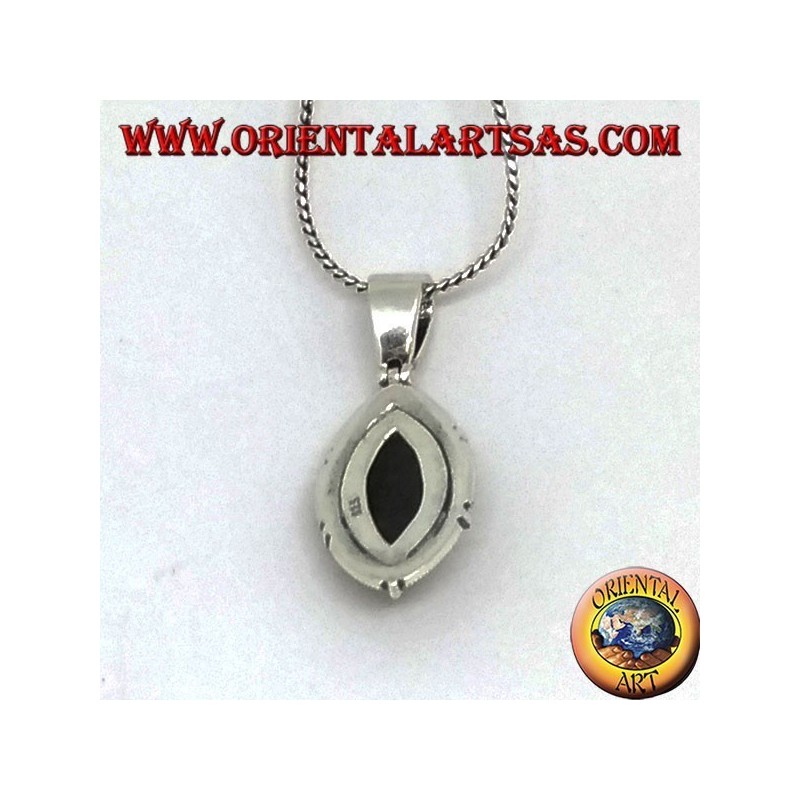 Silver pendant with faceted oval pointed onyx and marcasite on the edge