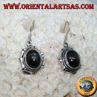 Pendientes de plata con estrella ovalada negra Diopside estrellada, hecha a mano