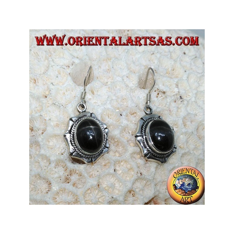 Orecchini in argento con Black star  ovale (Diopside stellato) fatto a mano
