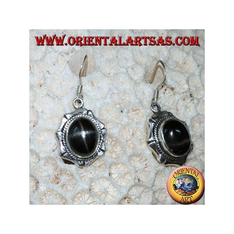 Orecchini in argento con Black star  ovale (Diopside stellato) fatto a mano