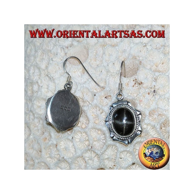 Orecchini in argento con Black star  ovale (Diopside stellato) fatto a mano