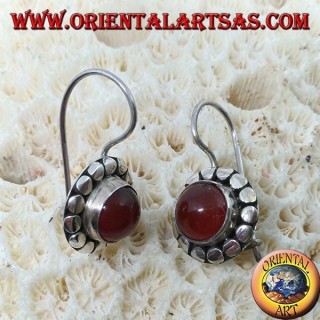 Silver earrings with round carnelian with studs