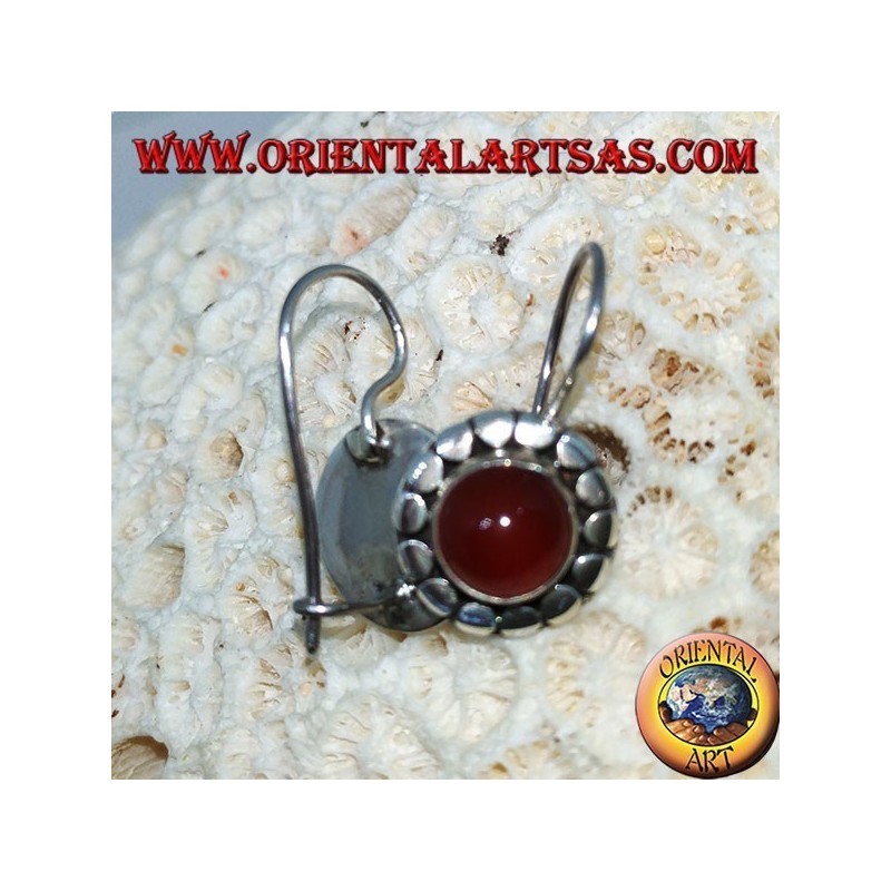 Silver earrings with round carnelian with studs