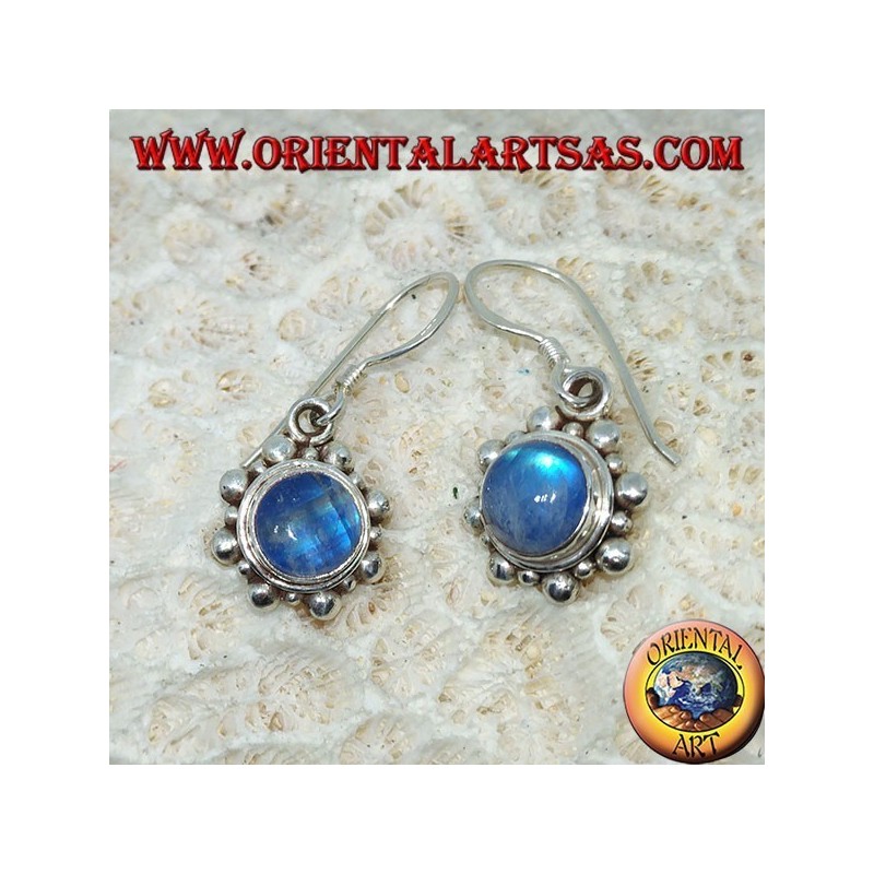 Silver earrings with round blue Labradorite