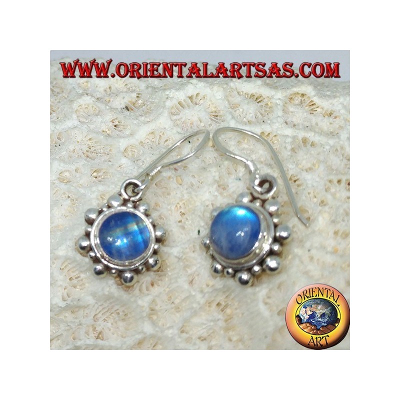 Silver earrings with round blue Labradorite