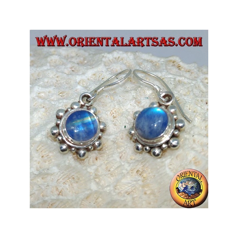 Boucles d'oreilles en argent avec Labradorite bleue ronde