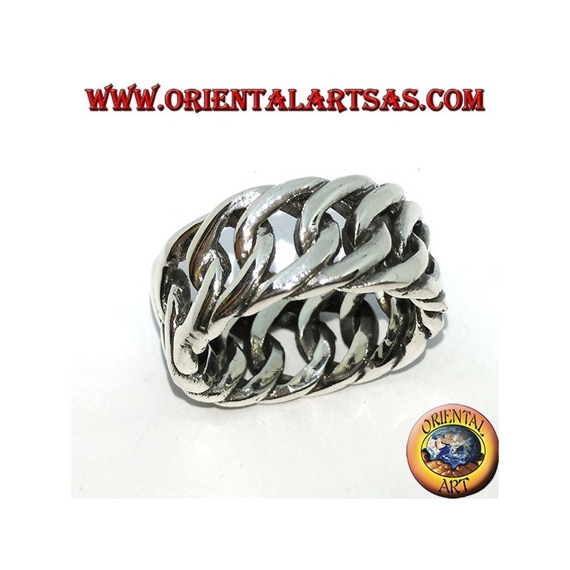 Silver ring with a large rigid chain