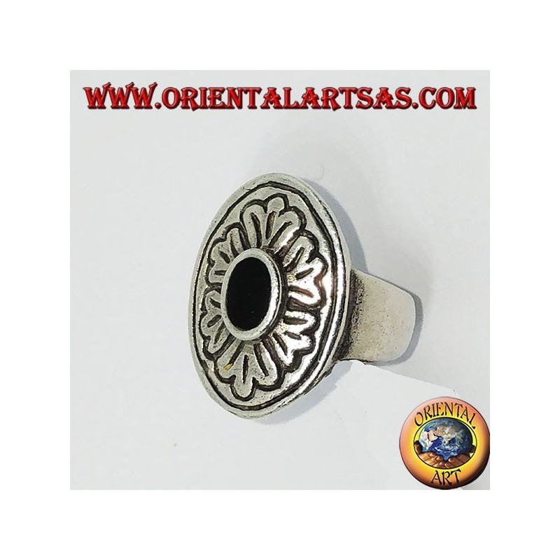 Anello in argento 925 con onice ovale e bordo largo intarsiato