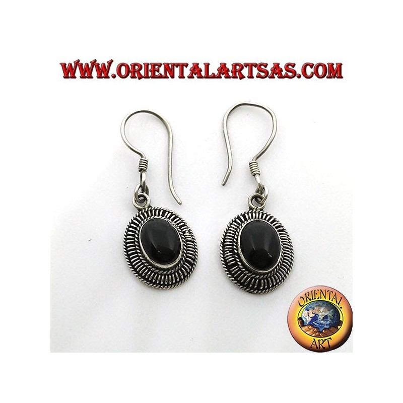 Boucles d'oreilles en argent avec onyx ovale