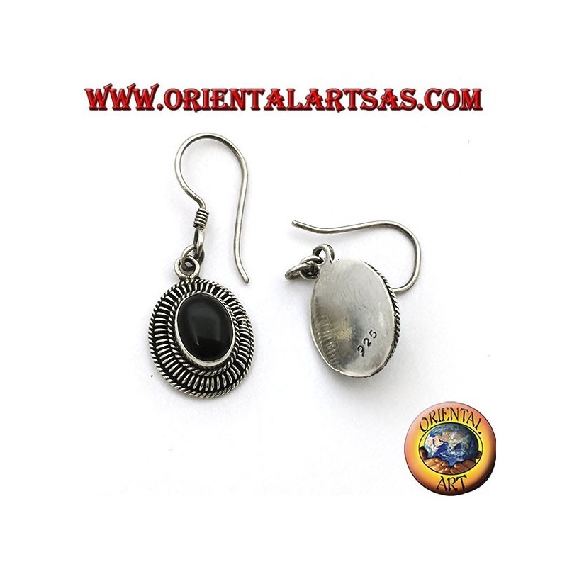 Boucles d'oreilles en argent avec onyx ovale