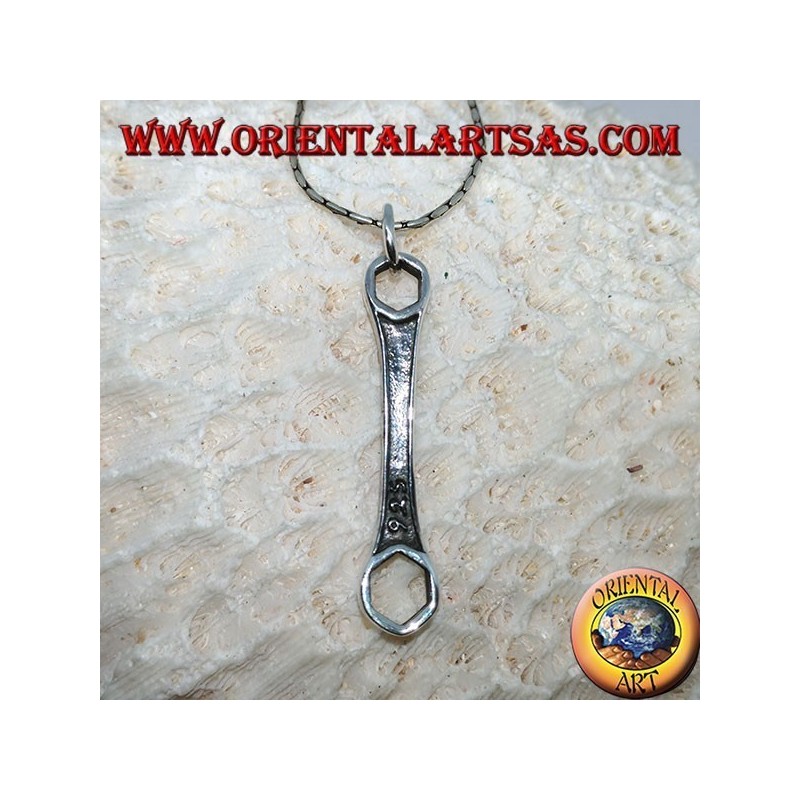 Colgante de plata, llavero mecánico hexagonal.