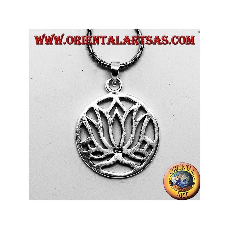 Simple silver pendant with lotus flowers in the circle