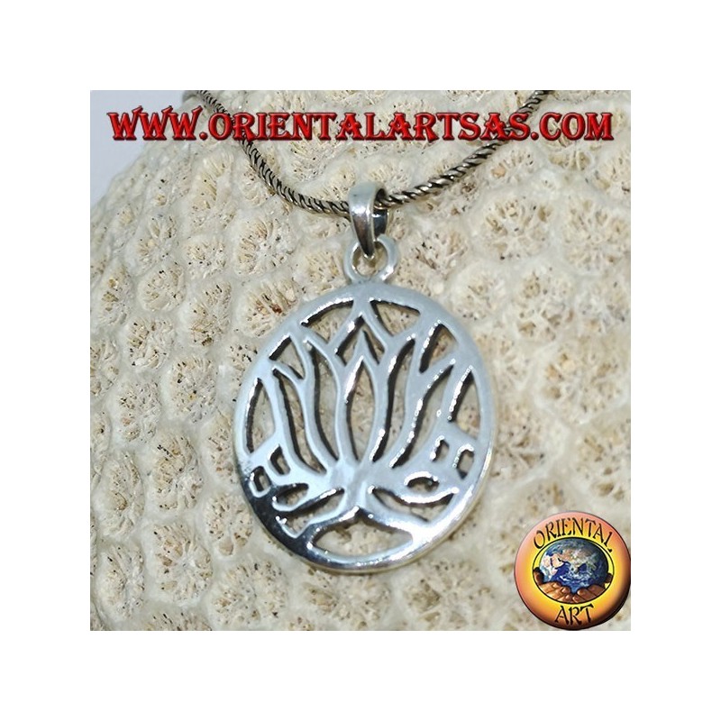Simple silver pendant with lotus flowers in the circle
