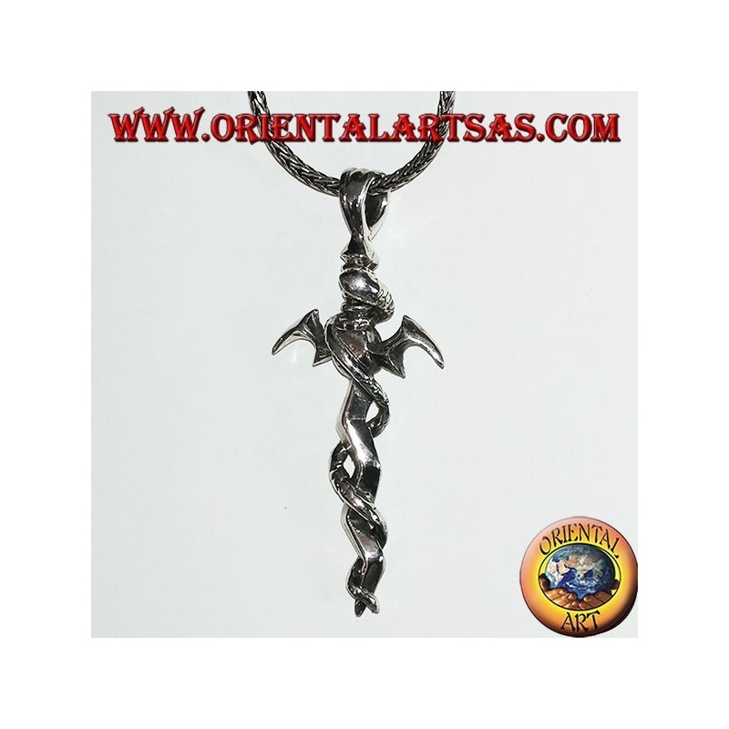 Colgante de plata, espada con serpiente retorcida.