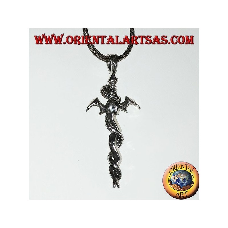 Colgante de plata, espada con serpiente retorcida.