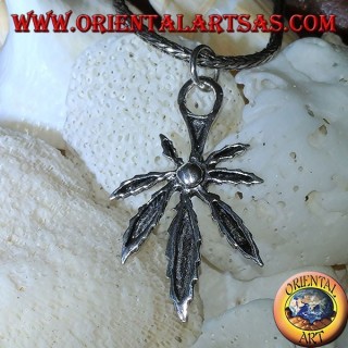 Silver pendant of a marijuana leaf