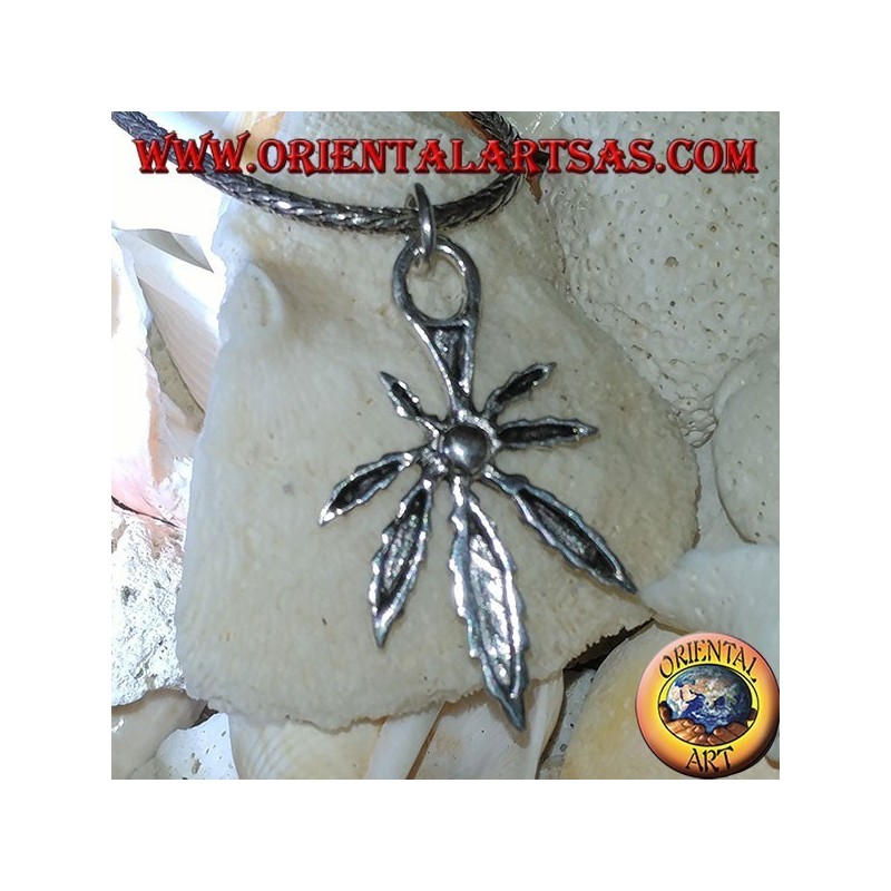 Silver pendant of a marijuana leaf