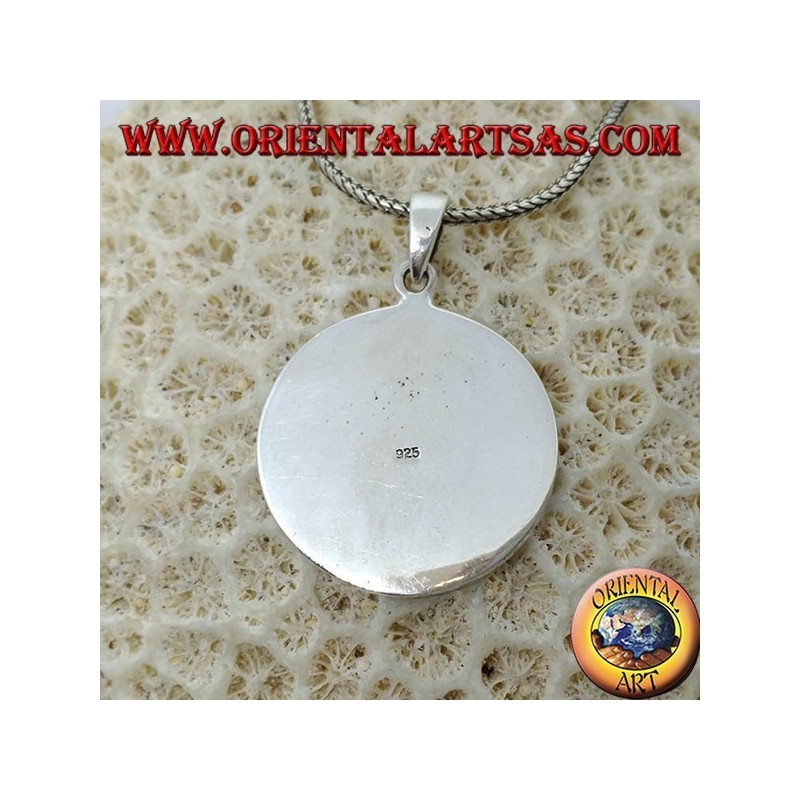 Silver medallion pendant with low-relief marijuana leaf