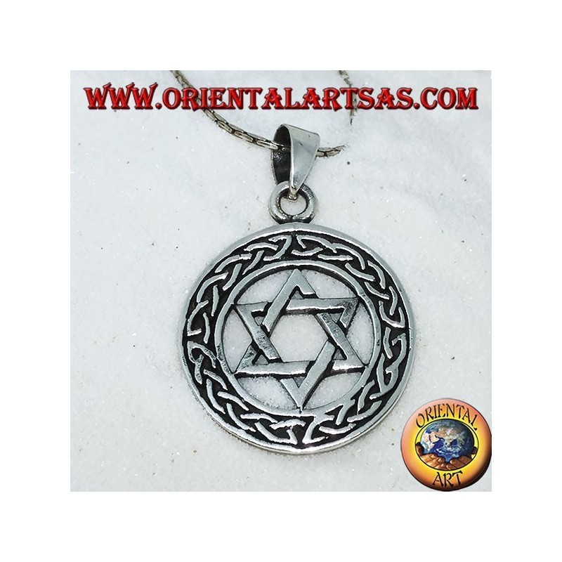 Silver Star of David pendant in the circle with knot