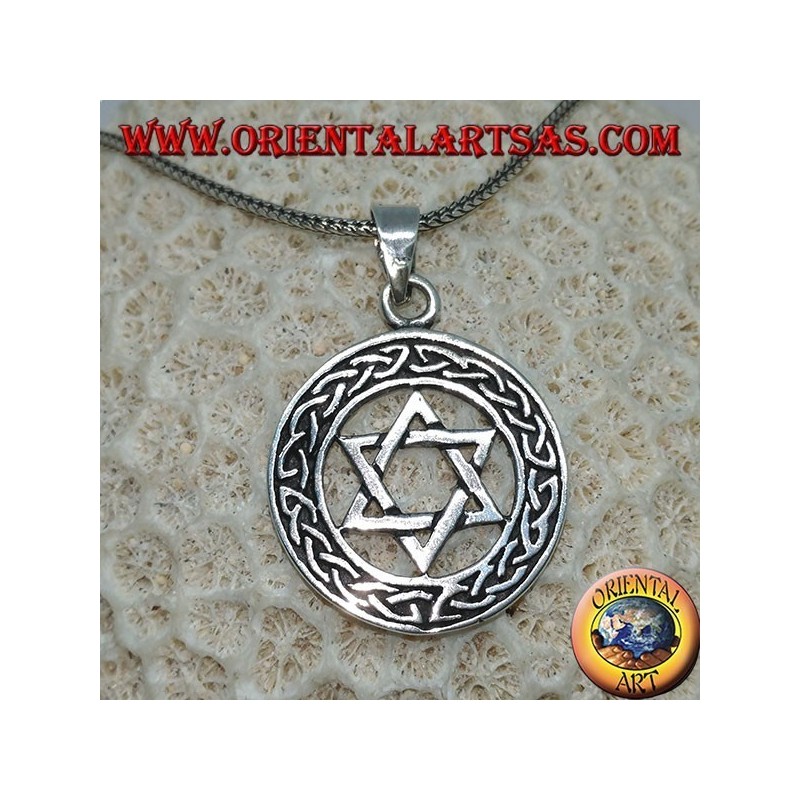 Silver Star of David pendant in the circle with knot