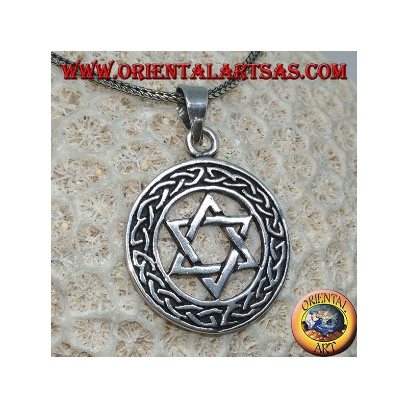 Silver Star of David pendant in the circle with knot