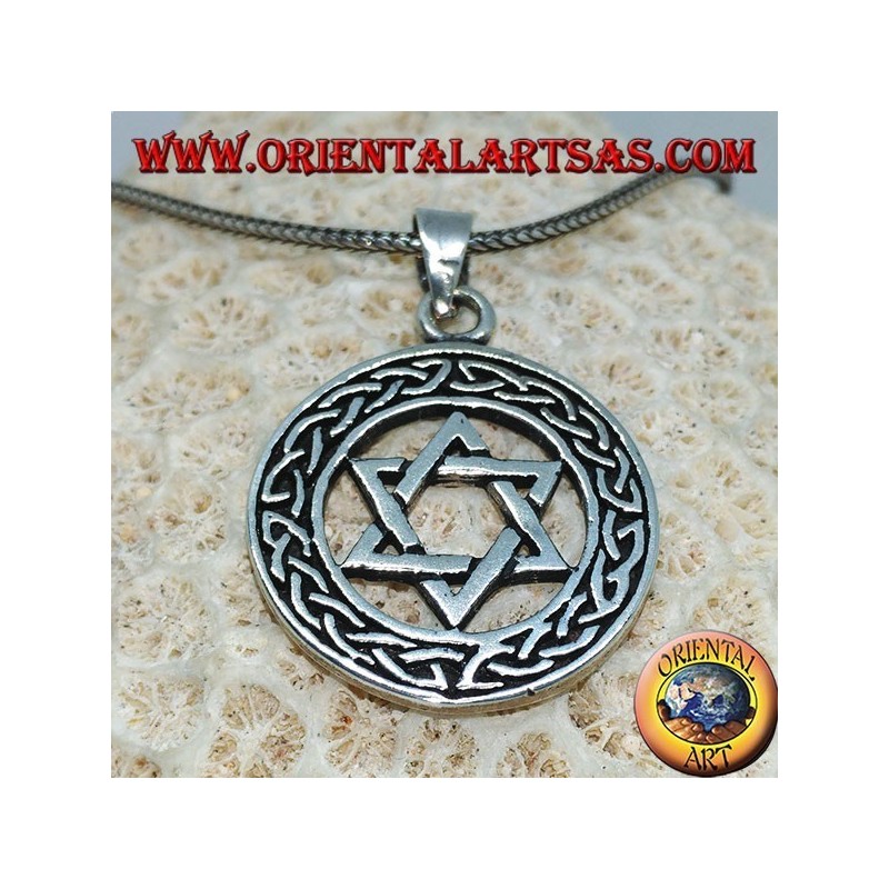 Silver Star of David pendant in the circle with knot