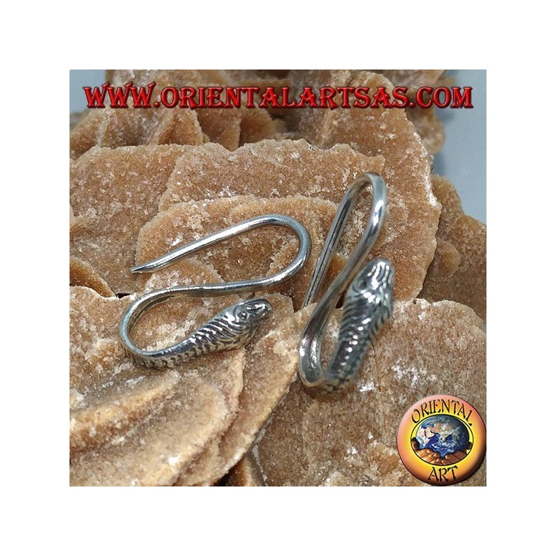 Silver hook earrings in the shape of a cobra (snake)