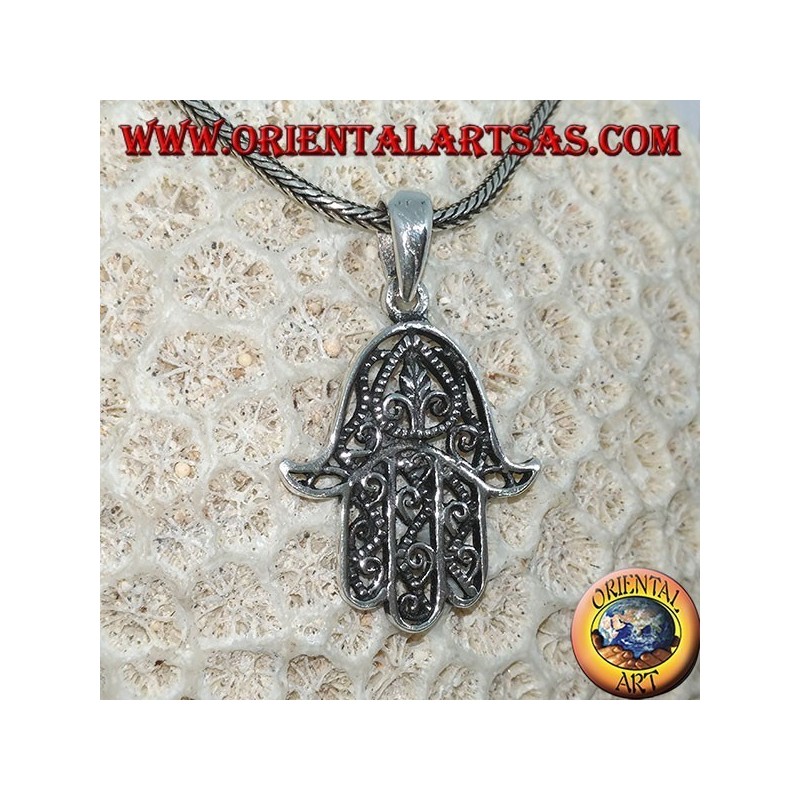 Silver pendant, in the shape of a hand of Fatima hamsa