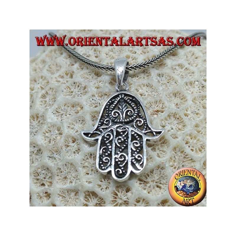 Silver pendant, in the shape of a hand of Fatima hamsa