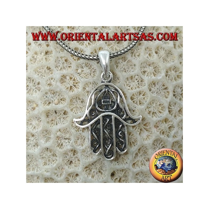 Silver pendant, in the shape of a hand of Fatima hamsa