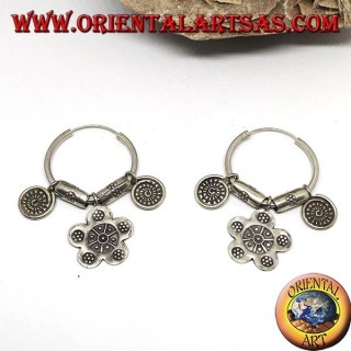Silver tribal circle earrings (Karen) with pendants