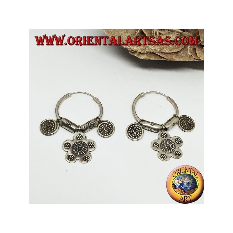 Silberne Tribal Circle Ohrringe (Karen) mit Anhängern